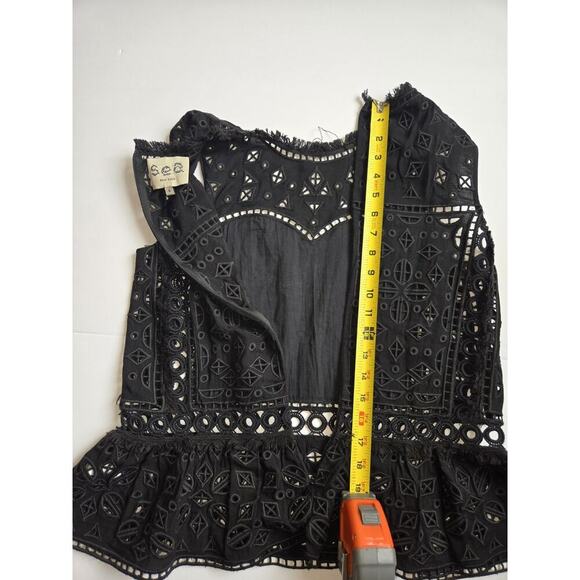 Sea New York Eyelet and Lace Sleeveless Top Black Peplum Style Women’s Size 0 - Picture 5 of 12